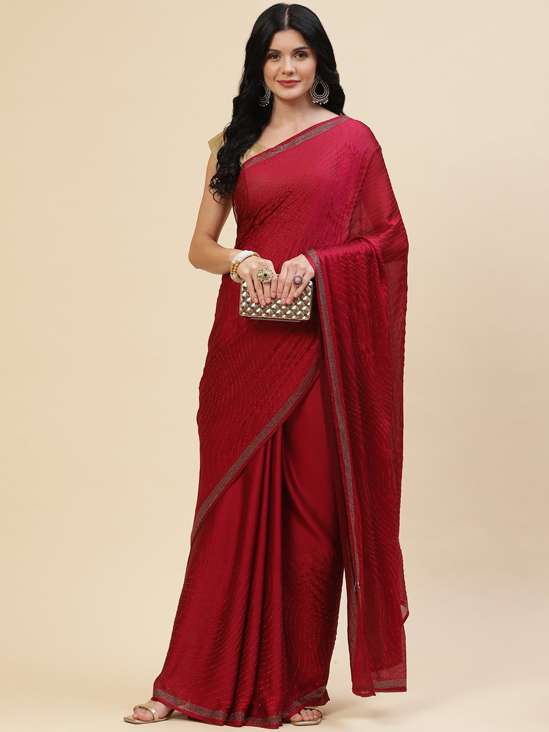 Resham Border Embroidered Chiffon Saree