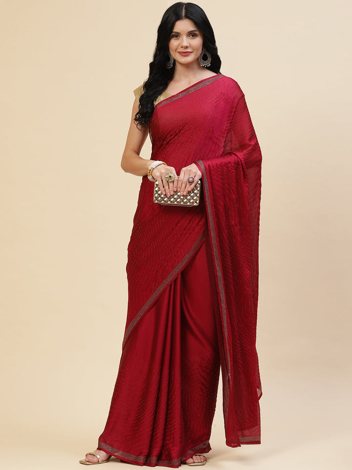 Resham Border Embroidered Chiffon Saree