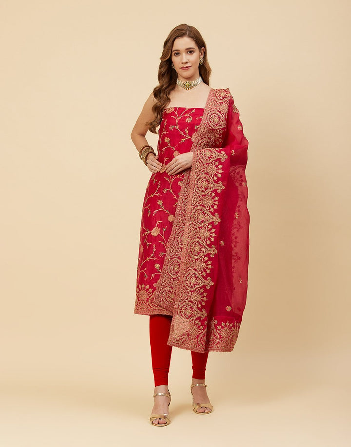 Resham Jaal Embroidered Organza Suit Piece With Dupatta
