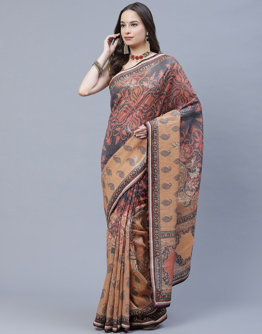 Printed Organza Saree with Sequence Work