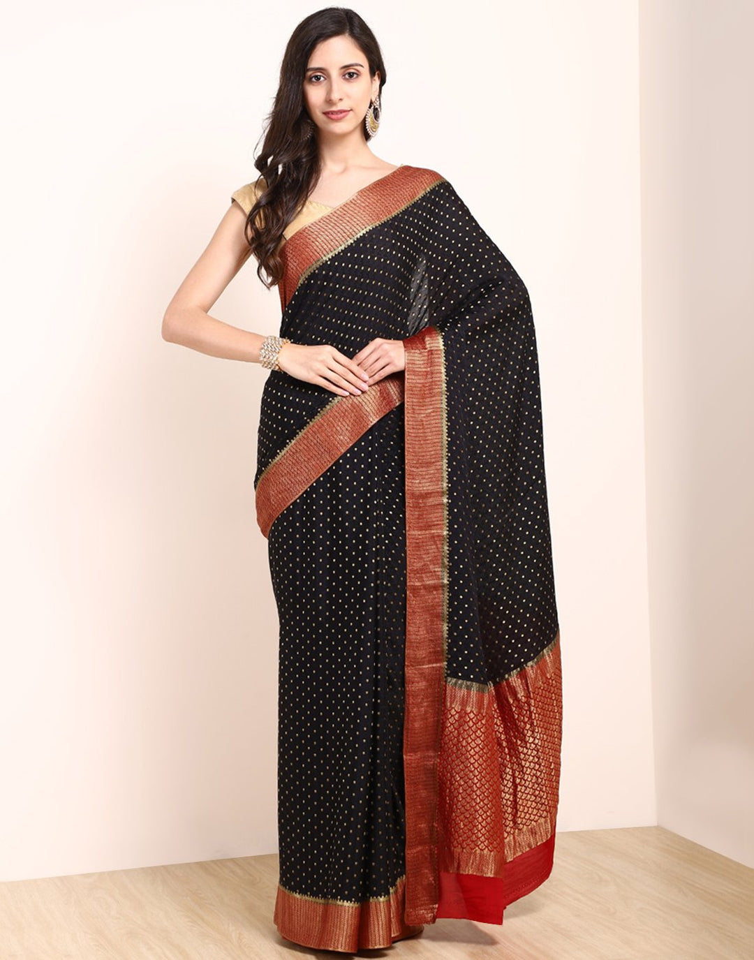 MBZ Meena Bazaar-Beige Crepe Jacquard Saree