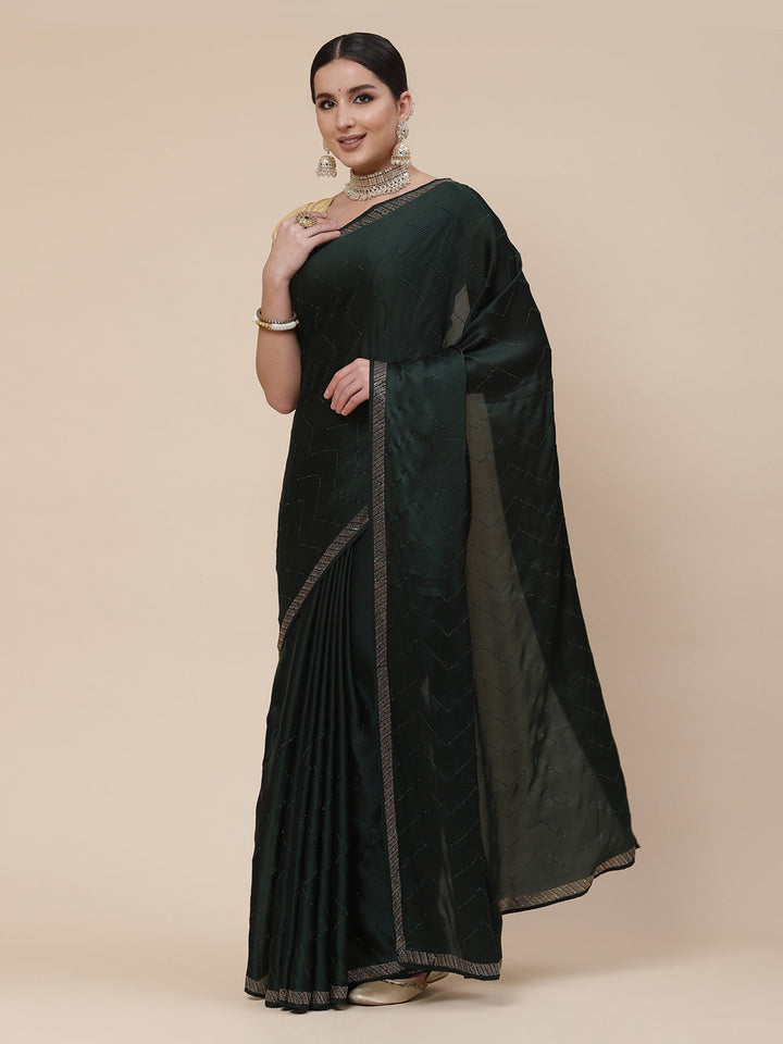 Stone Jaal Satin Embroidered Saree