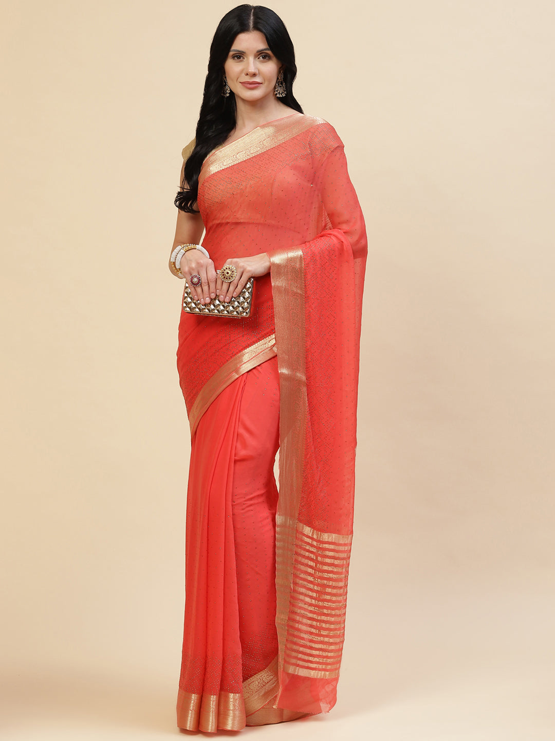 Stone Work Georgette Plain Saree