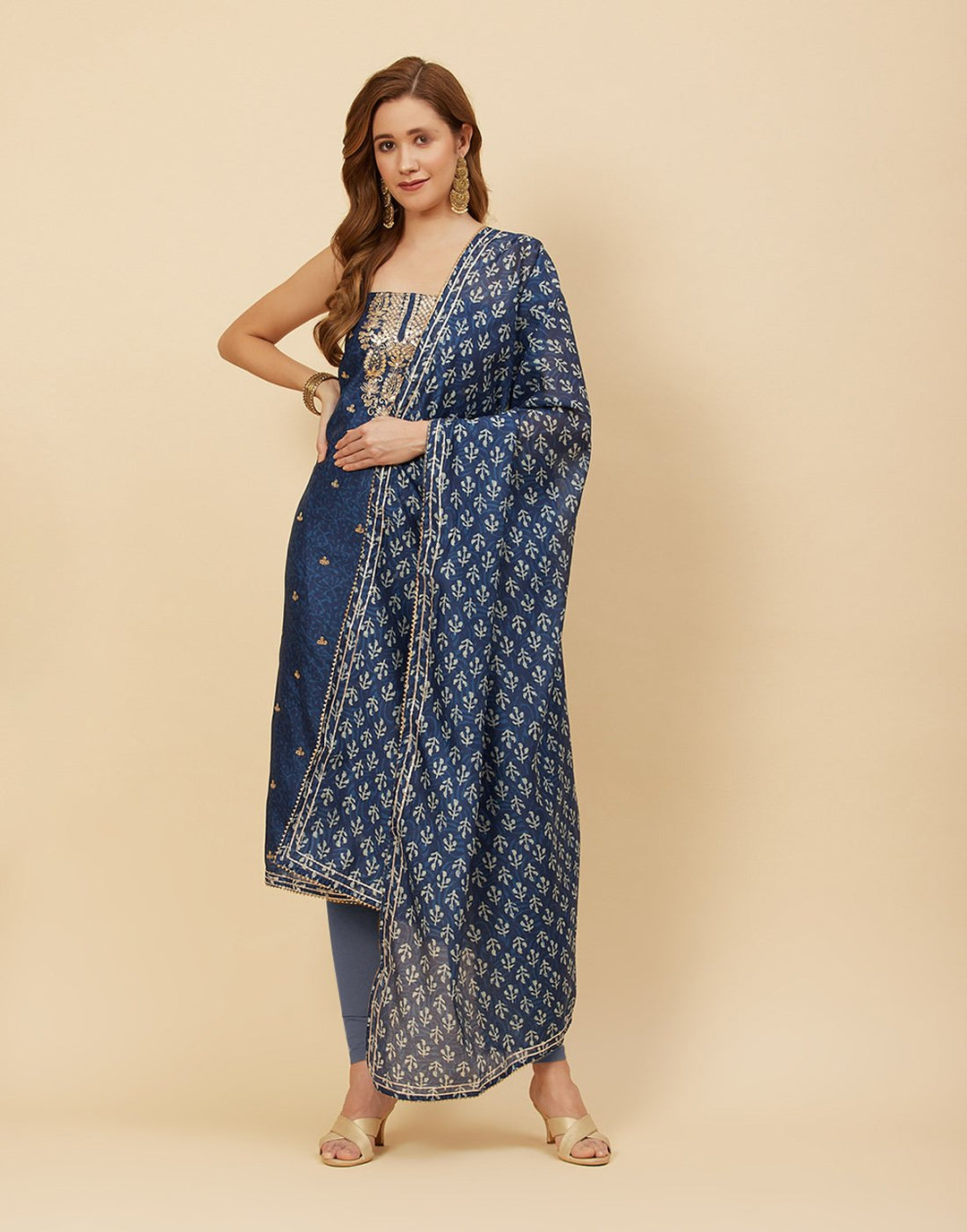 Embroidered Chanderi Suit Piece With Dupatta