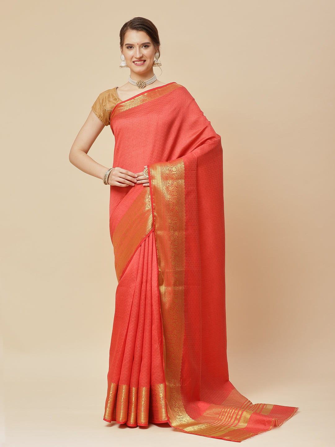 Plain Zari Border Art Handloom Woven Saree