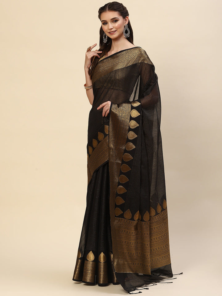 Stripes Zari Jaal Cotton Woven Saree