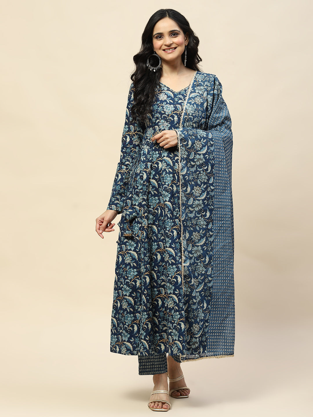 Neck Embroidery Cotton Kurta With Pants &amp; Dupatta