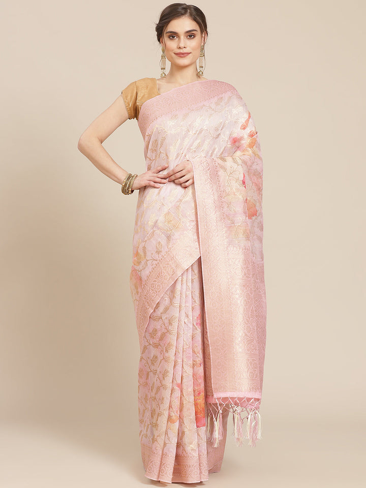 Digital Floral Printed Banarasi Pallu Cotton Chanderi Saree