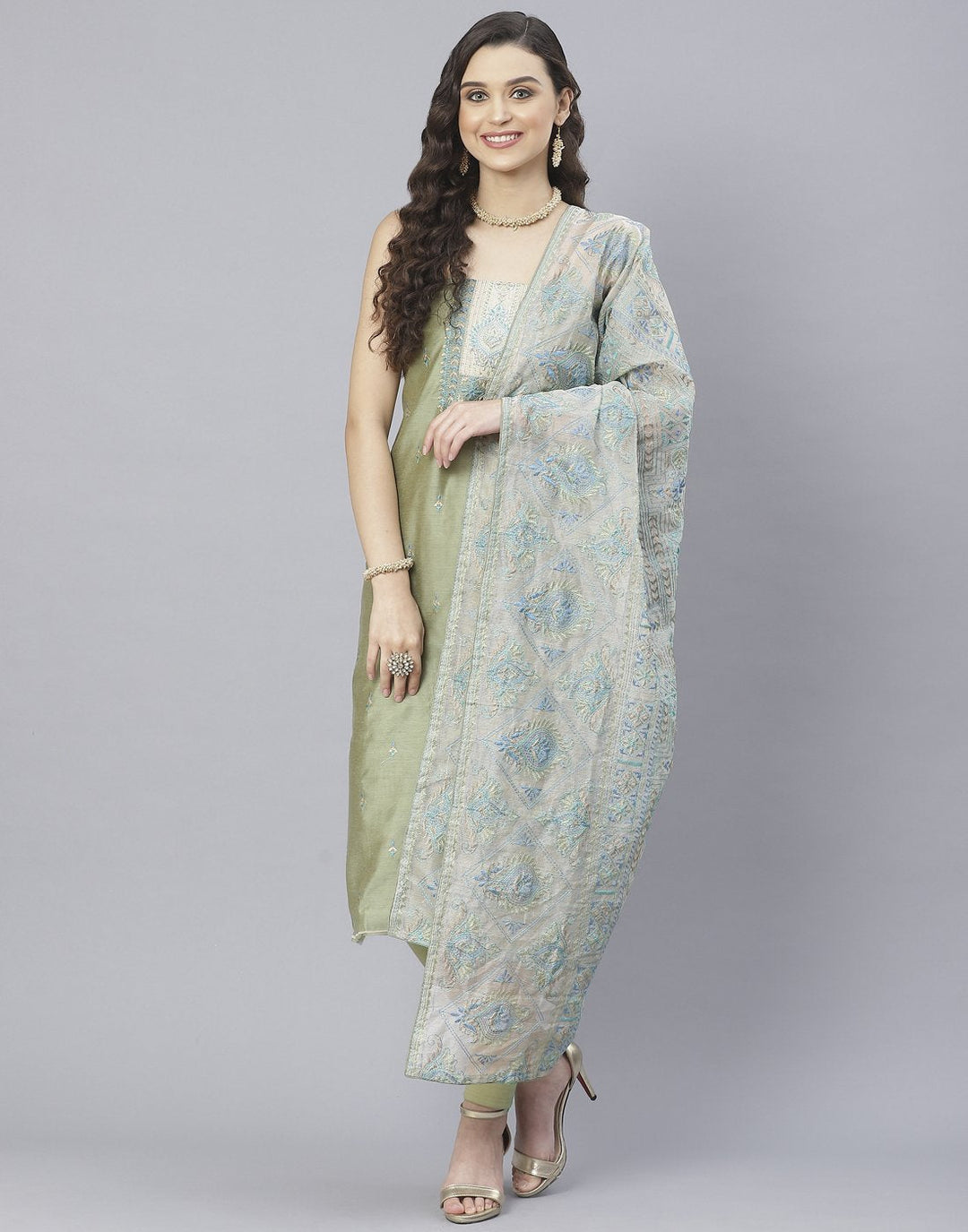 Chanderi Embroidered Suit Set