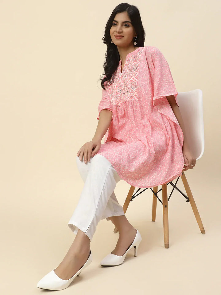 Yoke embroidered Cotton Kaftan Kurti