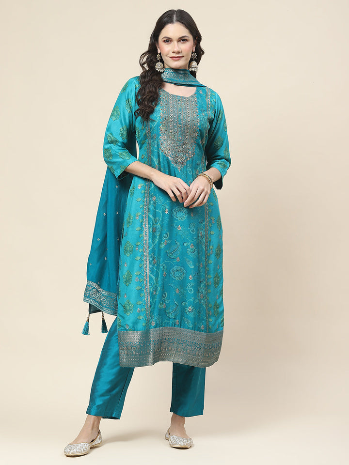 Floral Printed Handloom Kurta With Pants &amp; Dupatta
