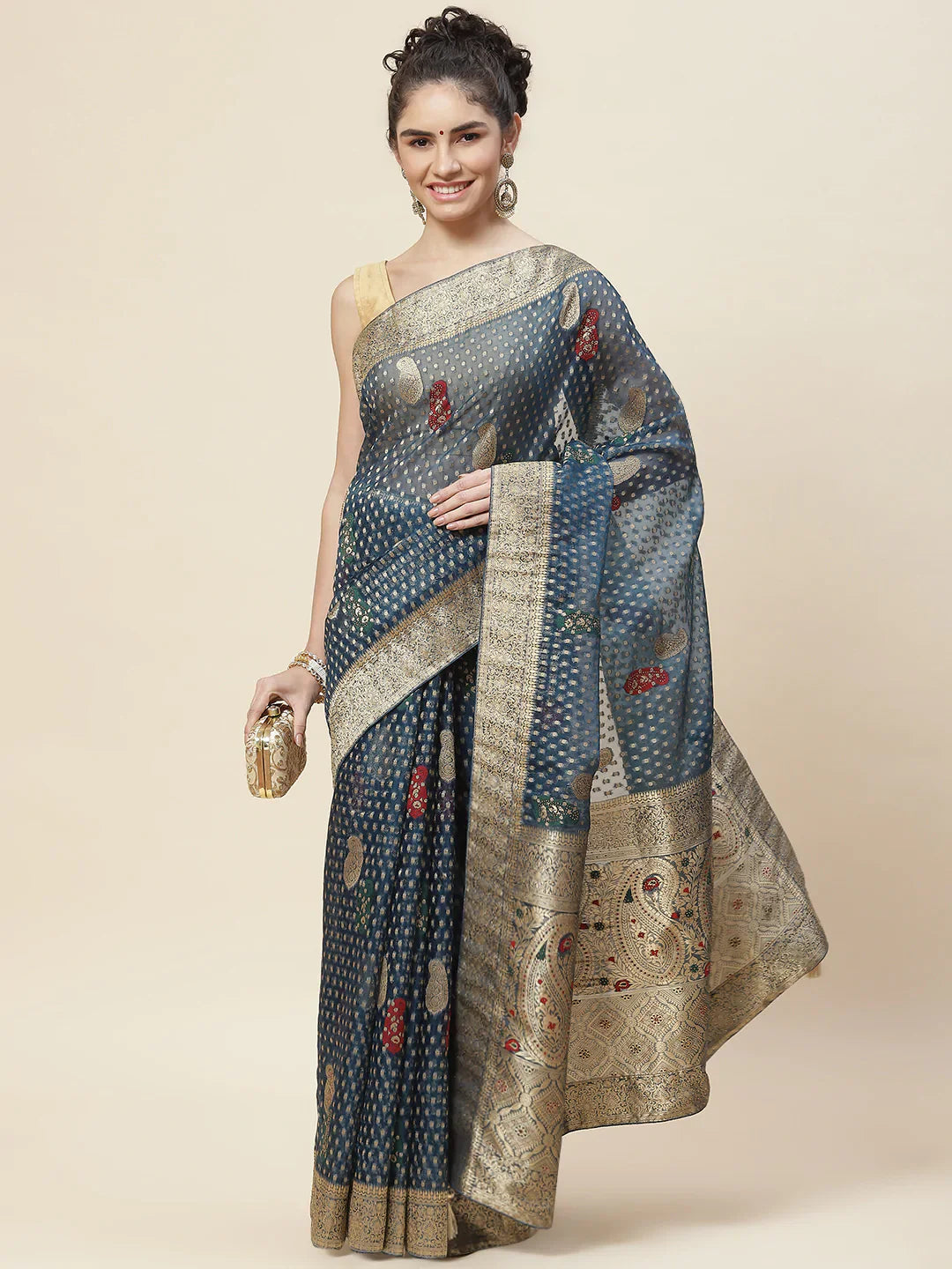 Booti Work Organza Woven Saree