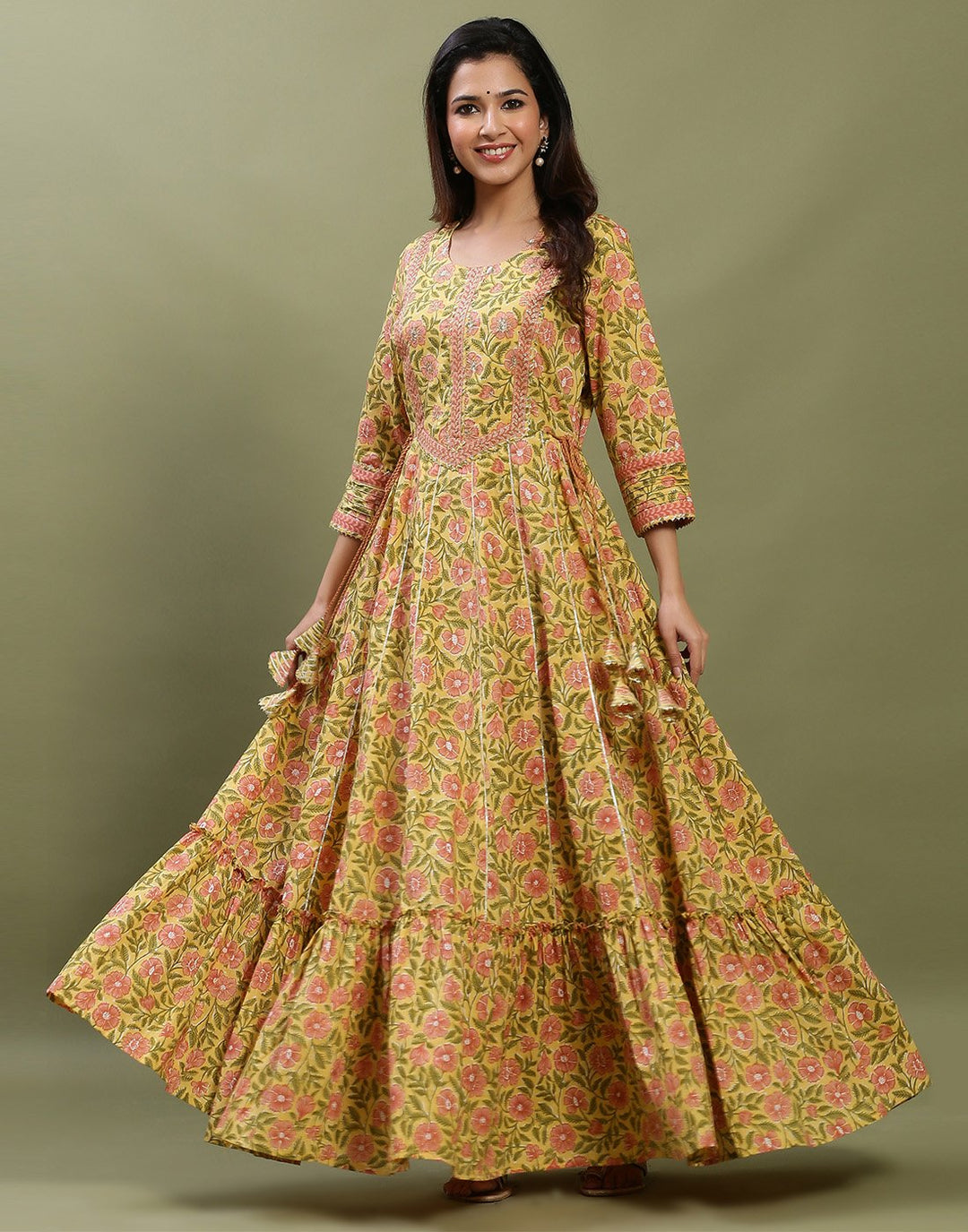 Printed Cotton Anarkali Gota Trim Kurti