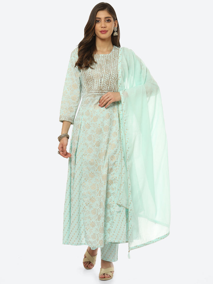 Gota Work Cotton Kurta With Pant &amp; Dupatta