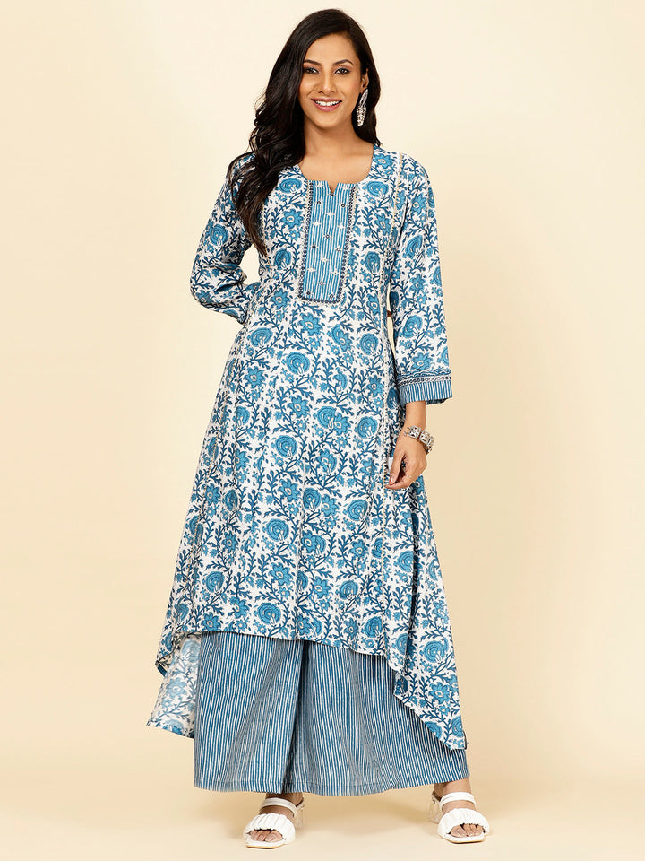 Floral Printed Chanderi Kurta With Palazzo