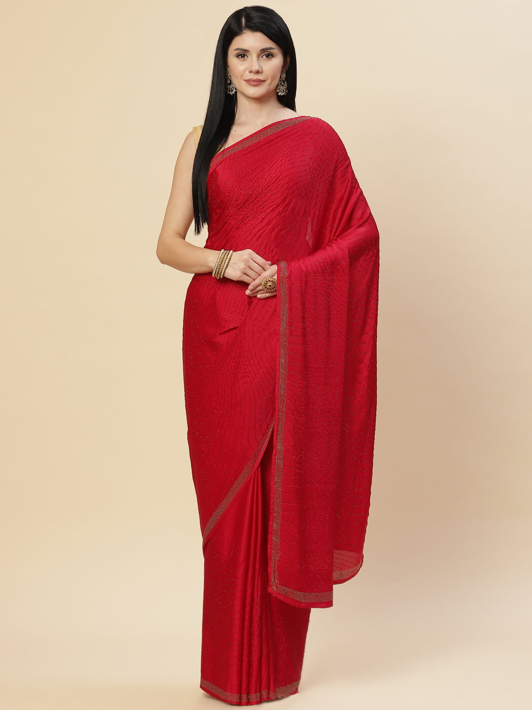 Stone Embroidered Satin Saree