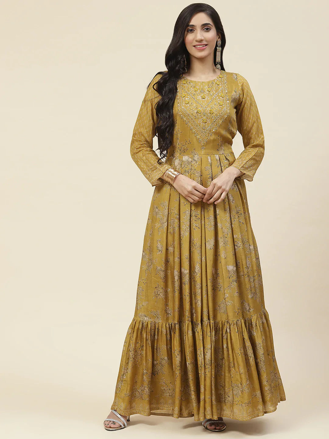 Printed With Yoke Embroidered Muslin Kurta