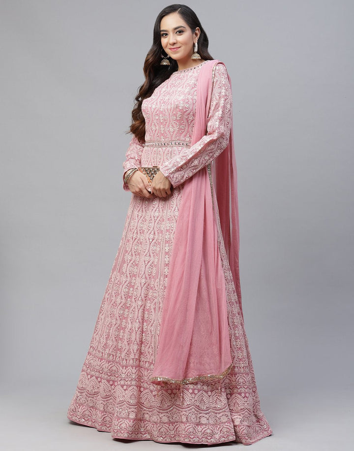 Embroidered Georgette Anarkali Salwar Kameez With Net Dupatta