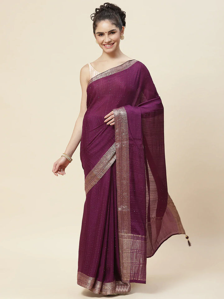 Sequin Embroidered Crepe Plain Saree