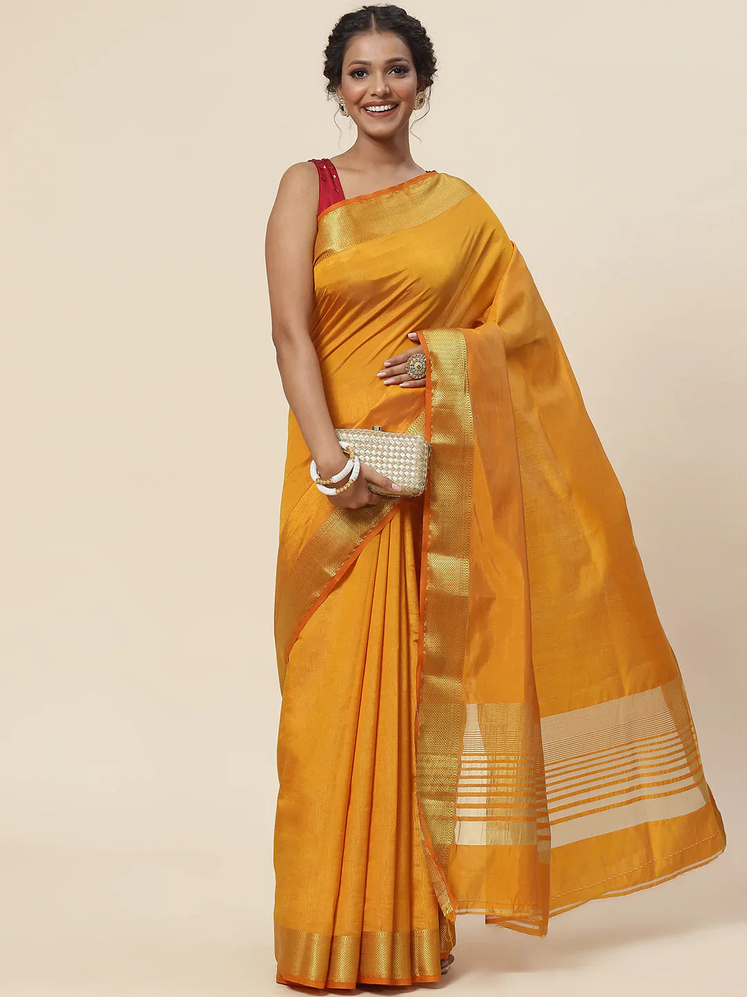 Plain Zari Border Handloom Woven Saree