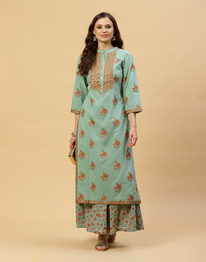 Printed Cotton Kurti With Plazzo