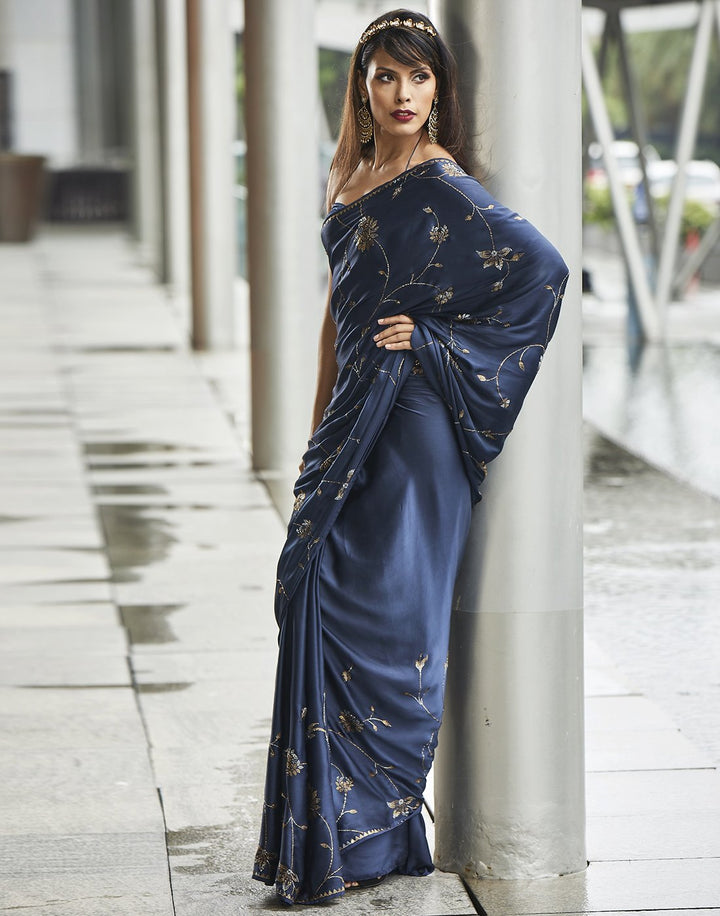MBZ Meena Bazaar-Satin Embroidered Saree