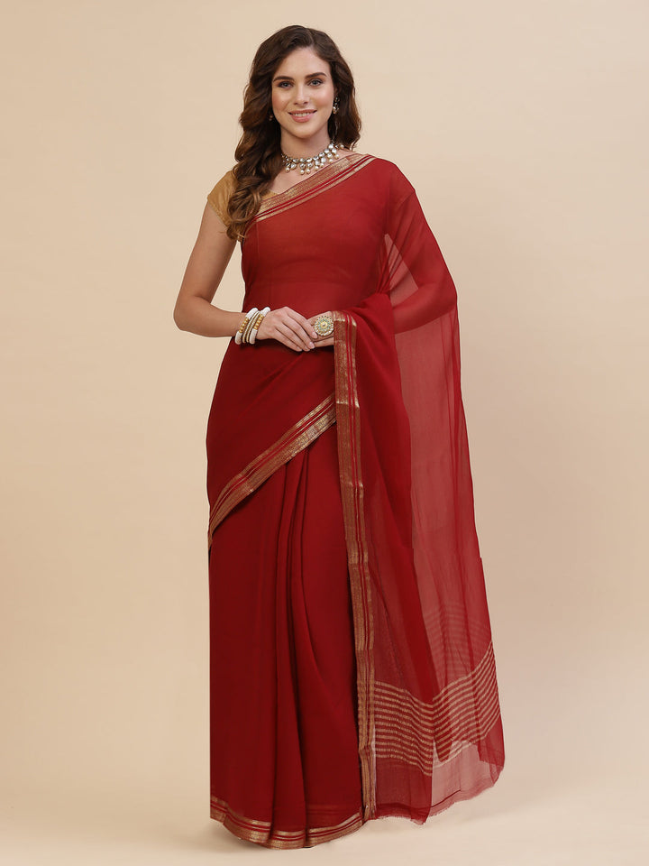 Plain Piping Chiffon Saree