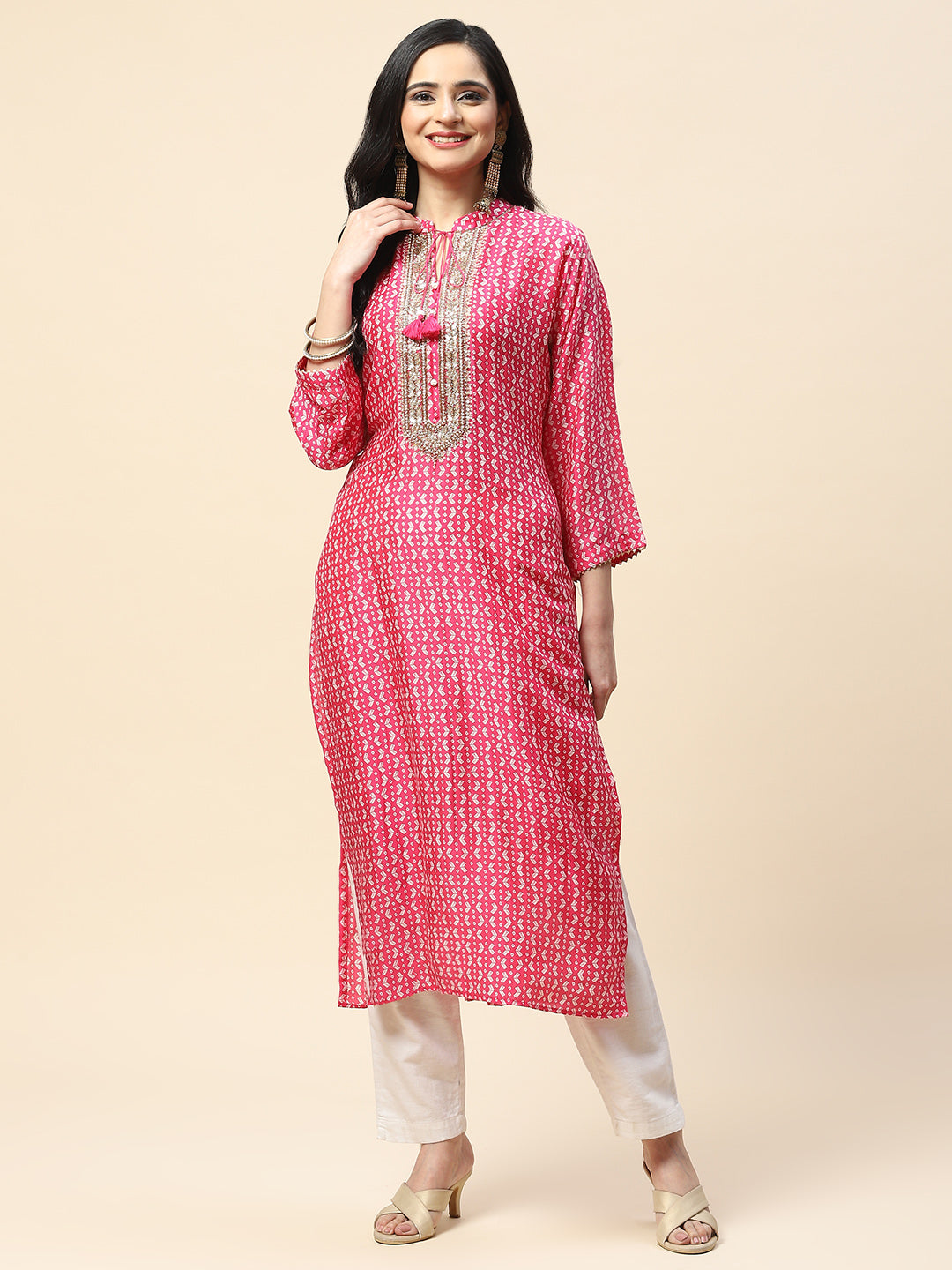 Printed With Yoke Embroidered Muslin Kurta