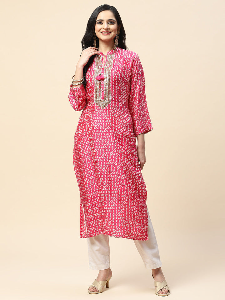 Printed With Yoke Embroidered Muslin Kurta
