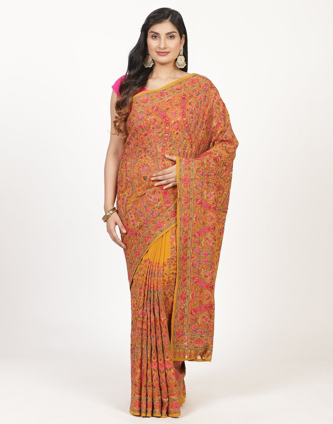 Georgette saree with multi-colour embroidery