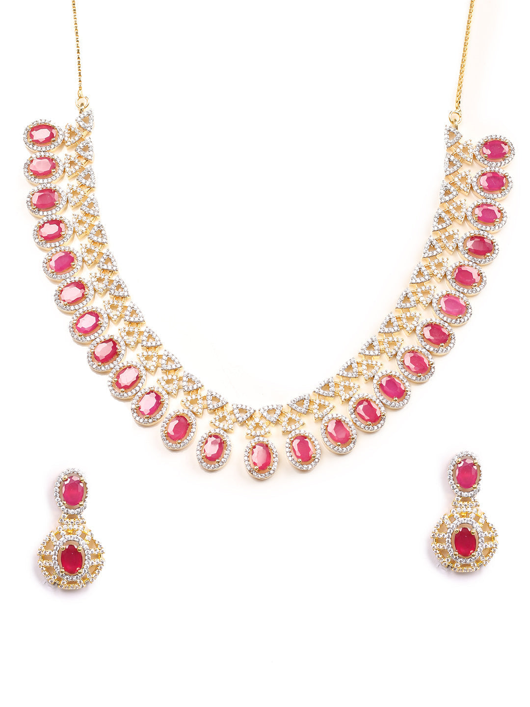 Golden AD Necklace Set With Earrings