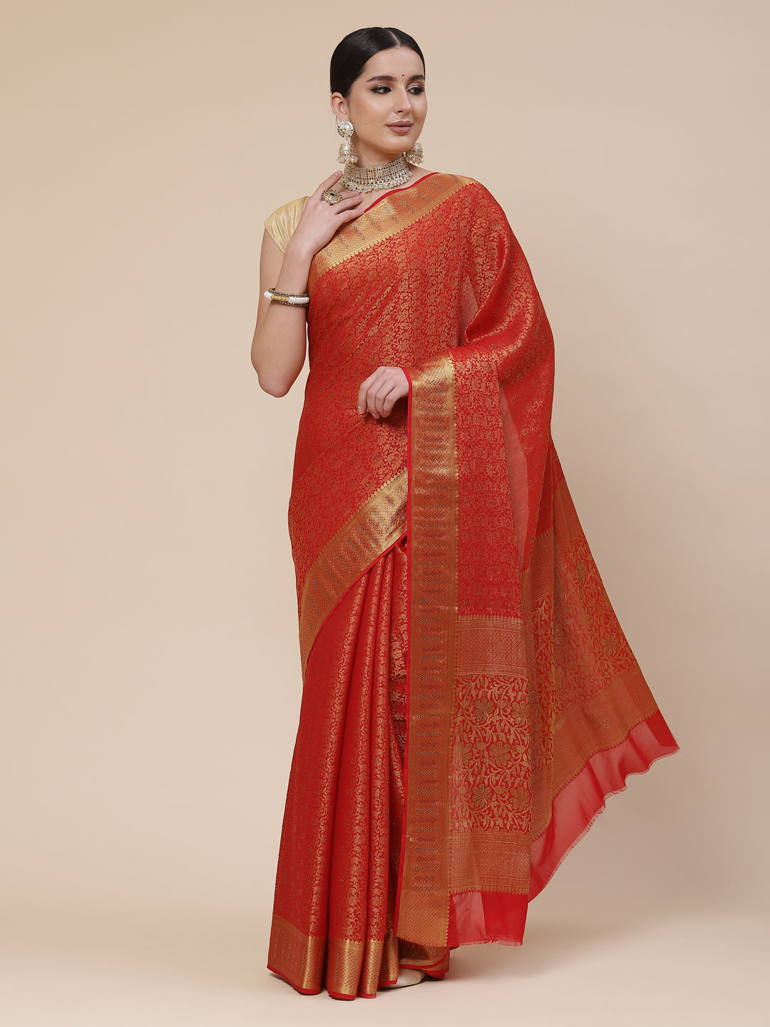 Stone Work Georgette Plain Saree