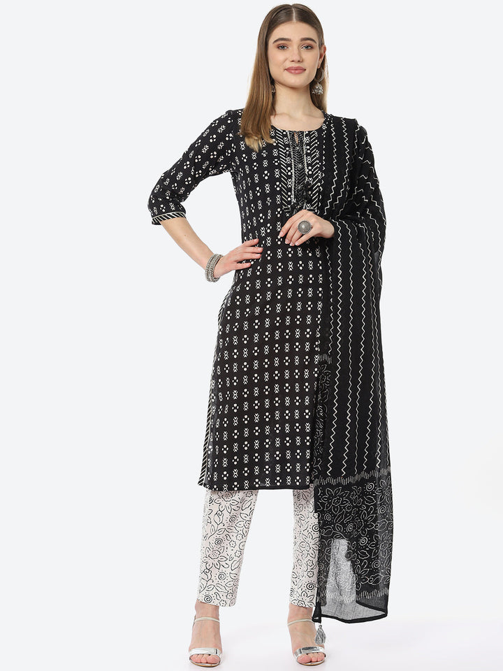 Printed Cotton Kurta With Pant &amp; Cotton Dupatta