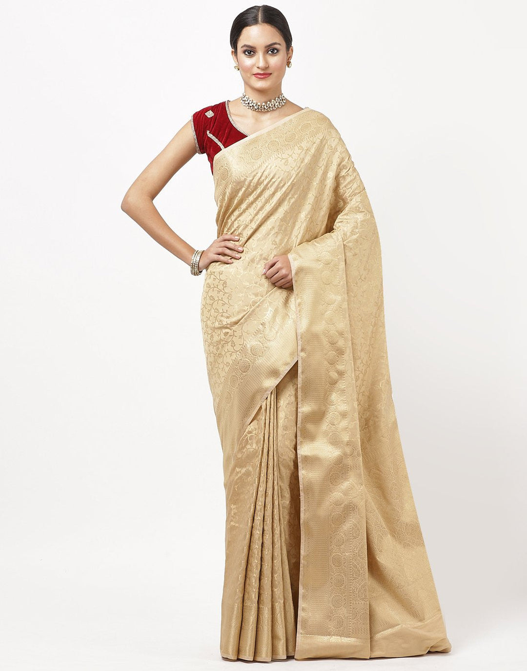 MBZ Meena Bazaar-Beige Banarasi Art Handloom Saree