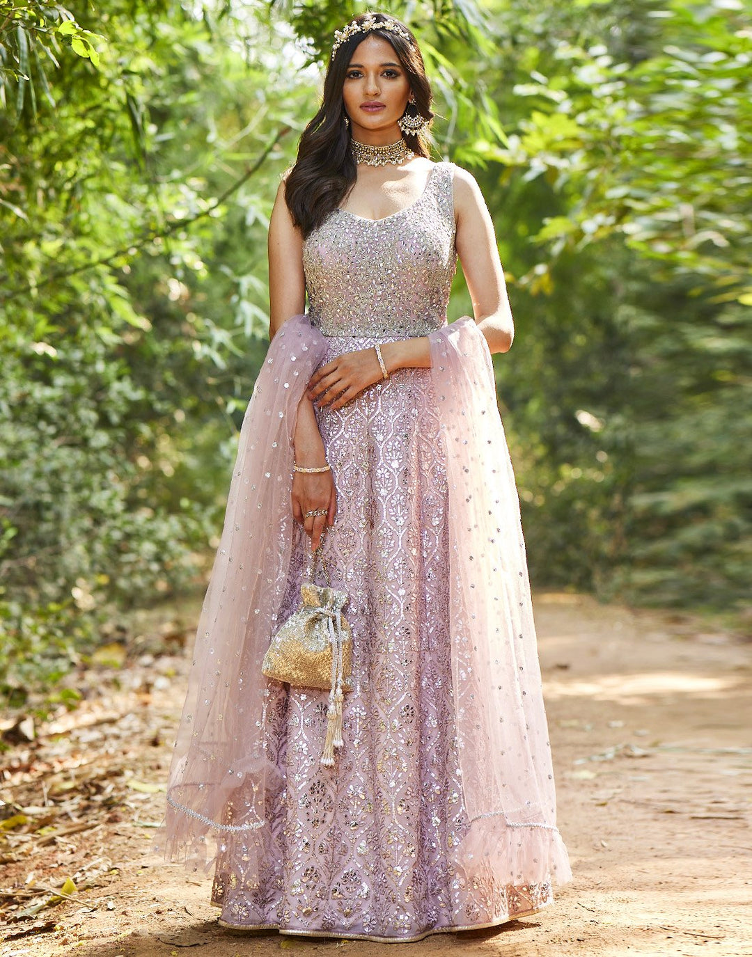 MBZ Meena Bazaar-Onion Pink Georgette Anarkali Salwar Kameez