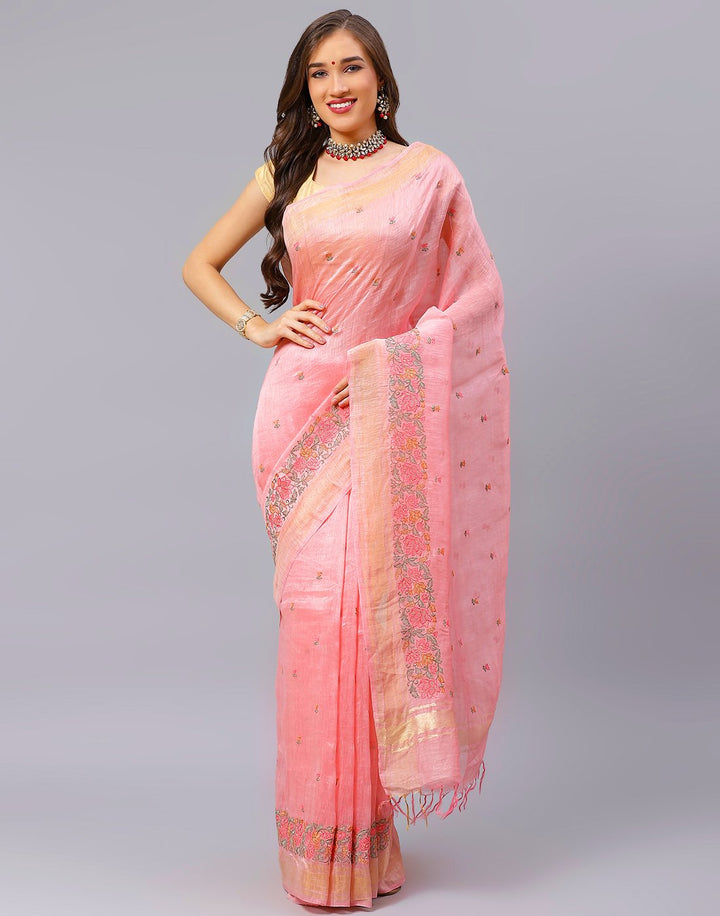Embroidery Pink and Grey Saree