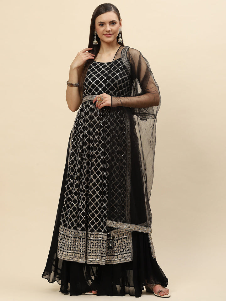 Zari Jaal Embroidered Georgette Kurta With Palazzo &amp; Dupatta