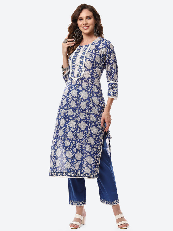 Floral Printed Cotton Kurta With Pants