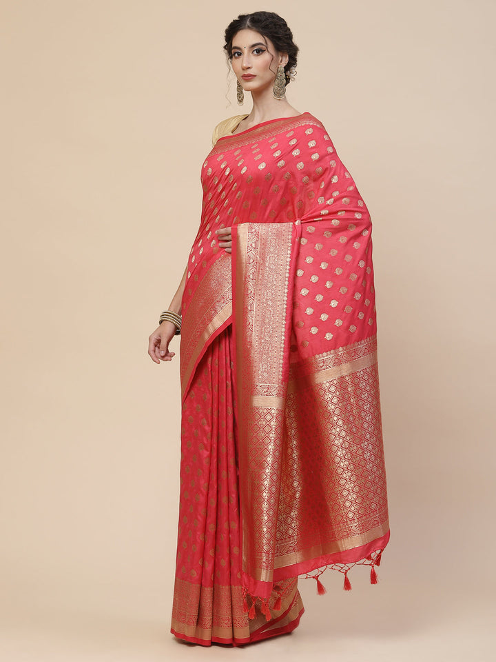 Zari Border Booti Art Handloom Woven Saree