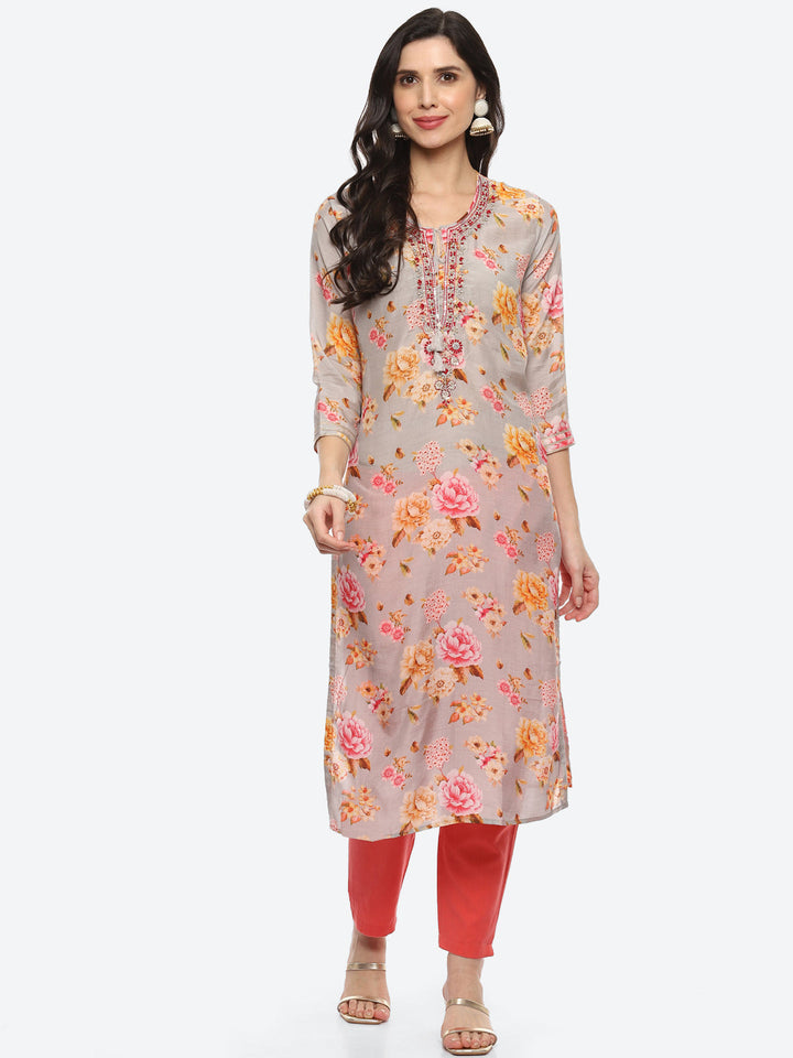 Sequin Work Yoke Printed Muslin Kurta