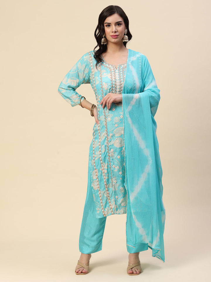Printed Booti Cotton Kurta With Pants &amp; Dupatta