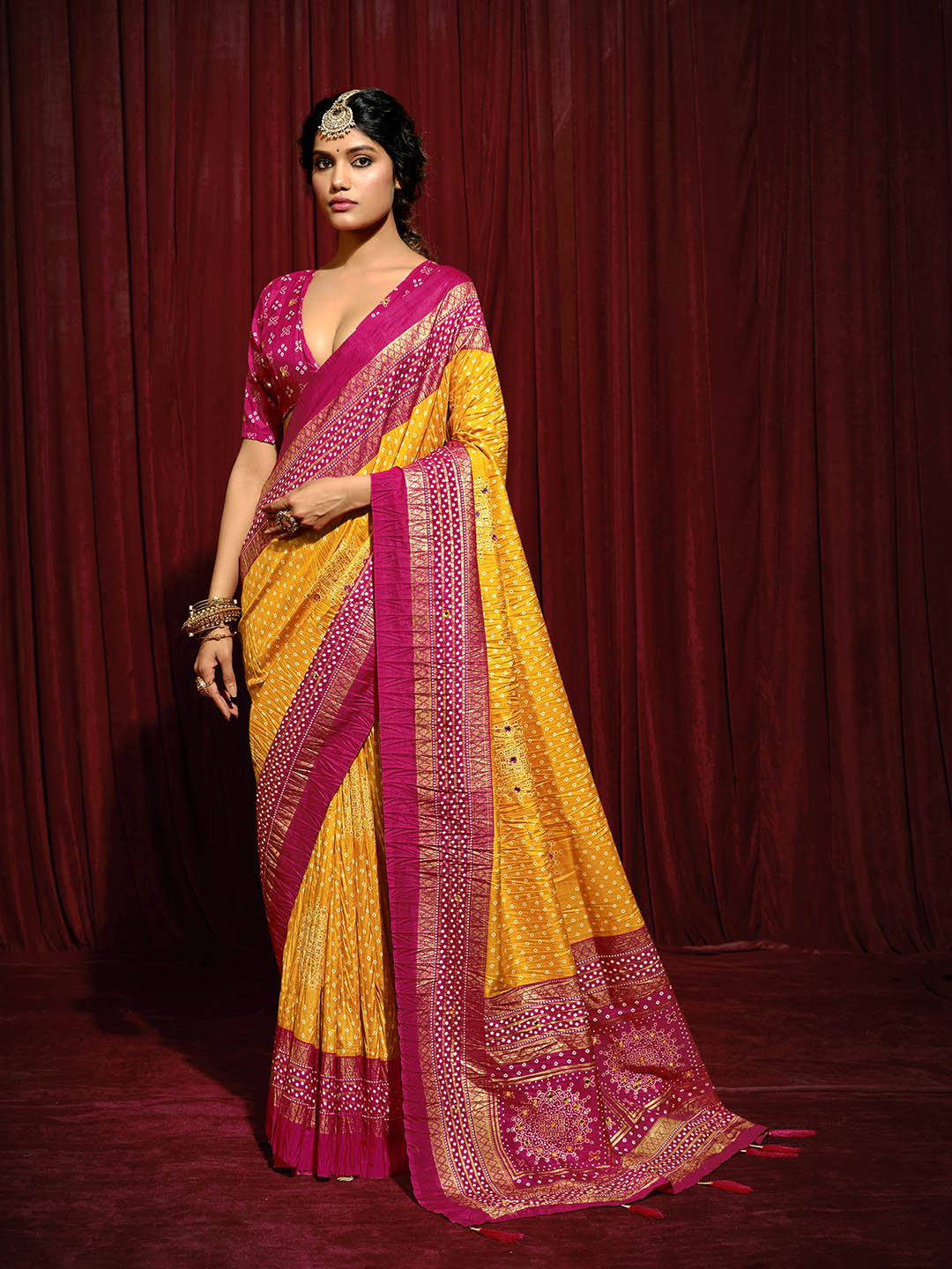 Bandhani Printed Art Silk Saree