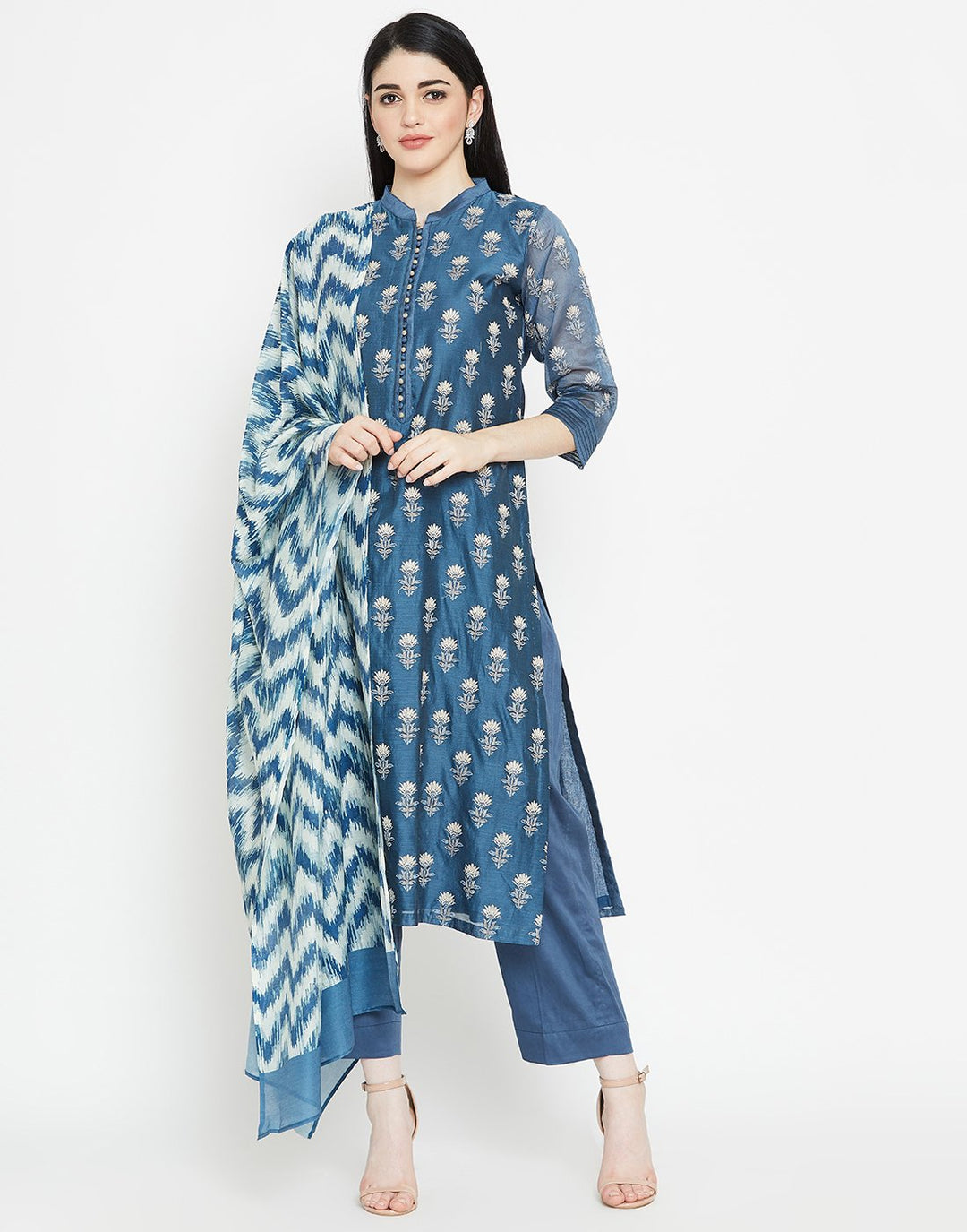 MBZ Meena Bazaar-Navy Blue Cotton Chanderi Salwar Kameez