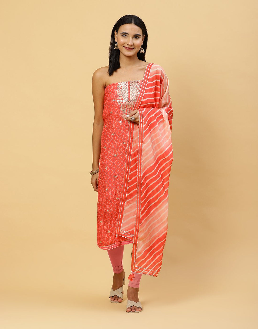 Printed Muslin Leheriya Suit Piece