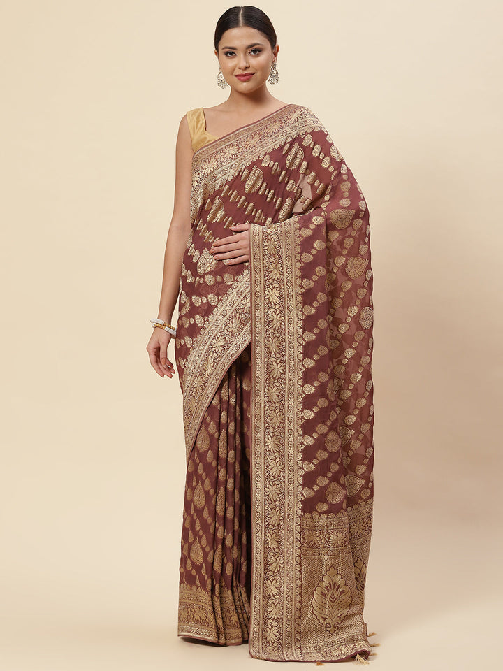 Zari Border Booti Georgette Plain Saree
