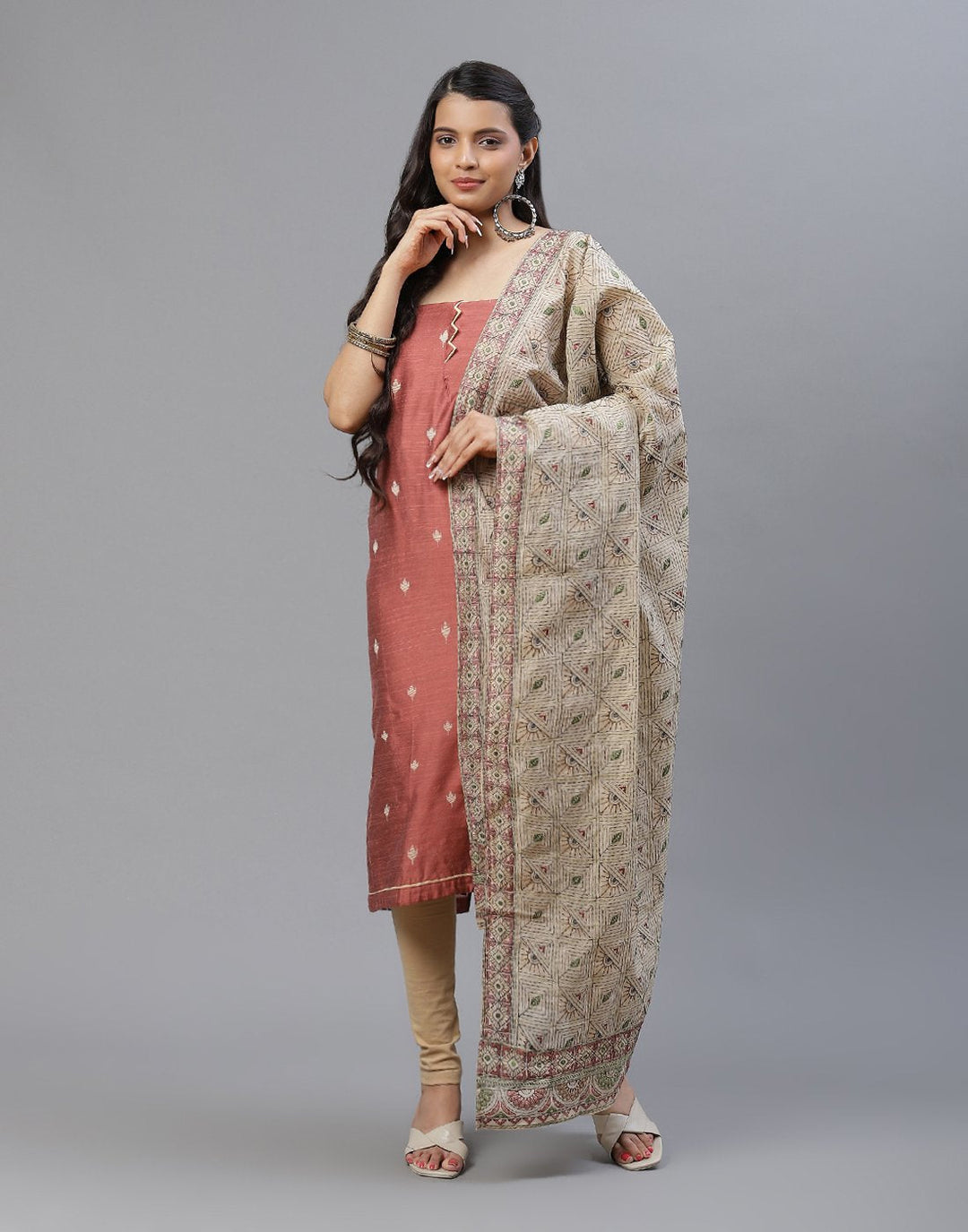 Embroidered Chanderi Suit Piece With Dupatta