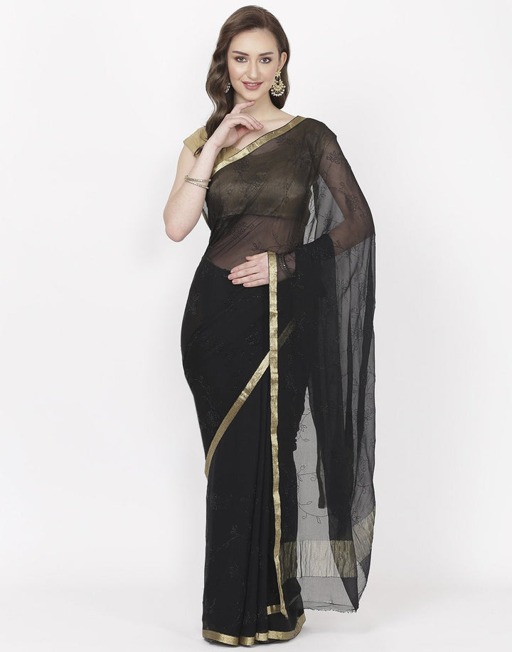 MBZ Meena Bazaar-Yellow Chiffon Saree