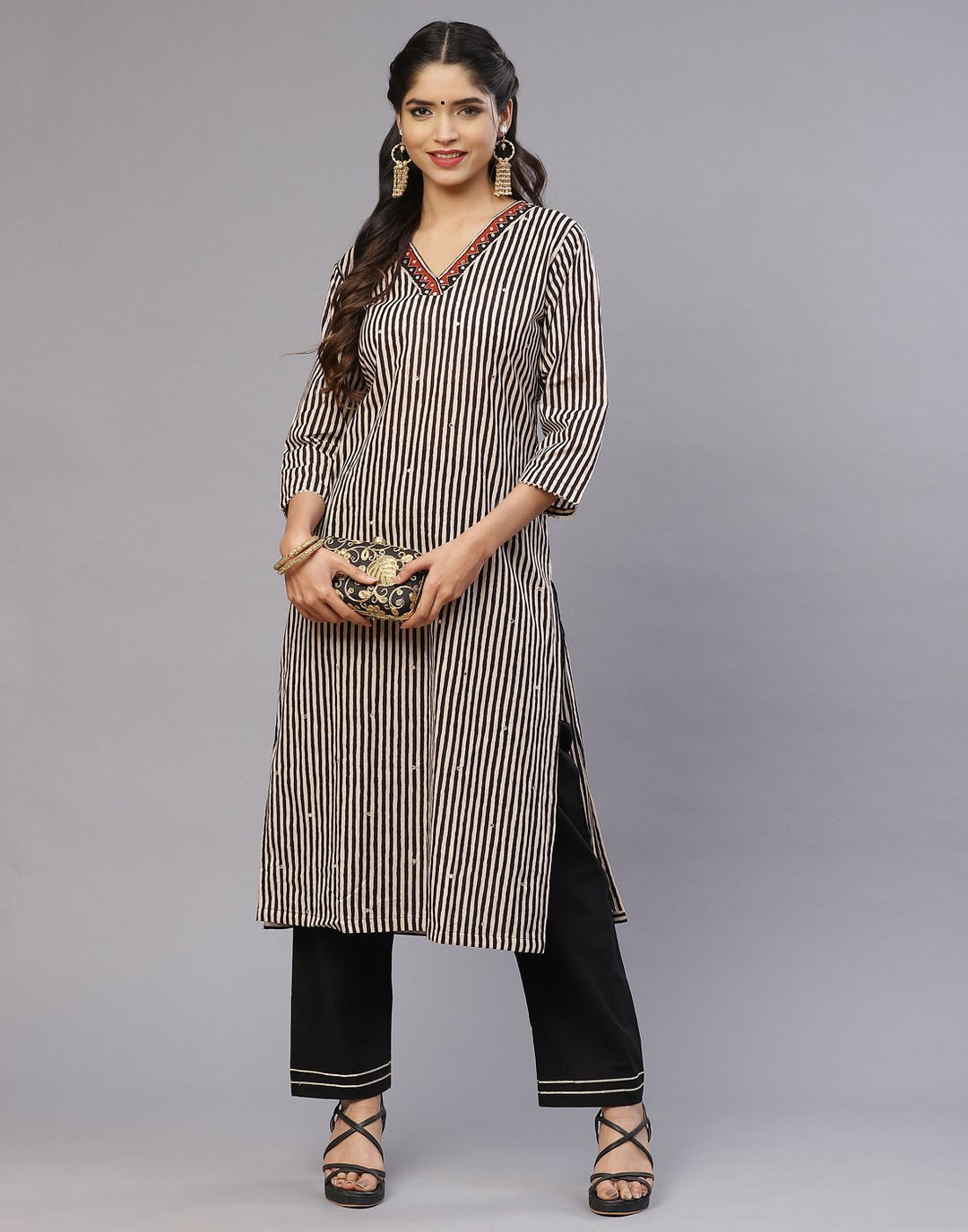 Cotton Striped Kurti Pant Set