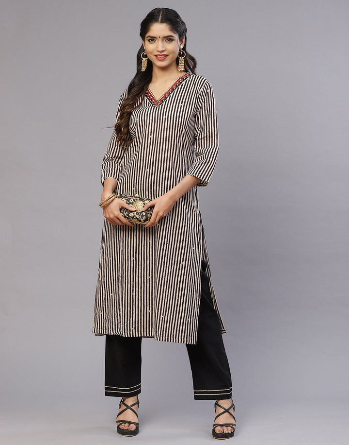 Cotton Striped Kurti Pant Set