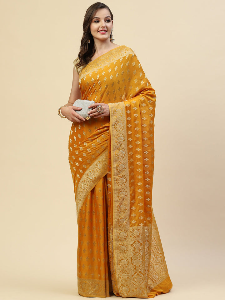 Zari Border Booti Crepe Plain Saree